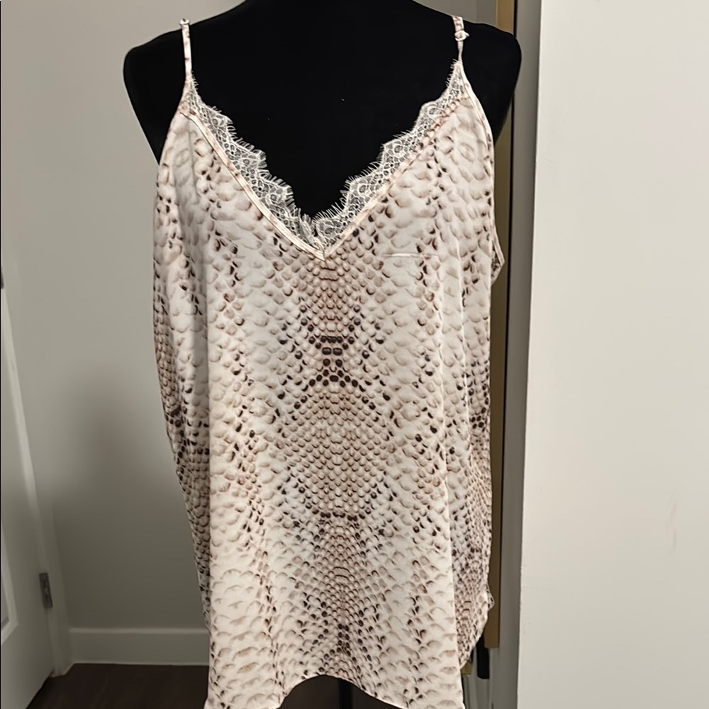Snake Print Lace Trim Cami Top. Rachel Zoe Size XL